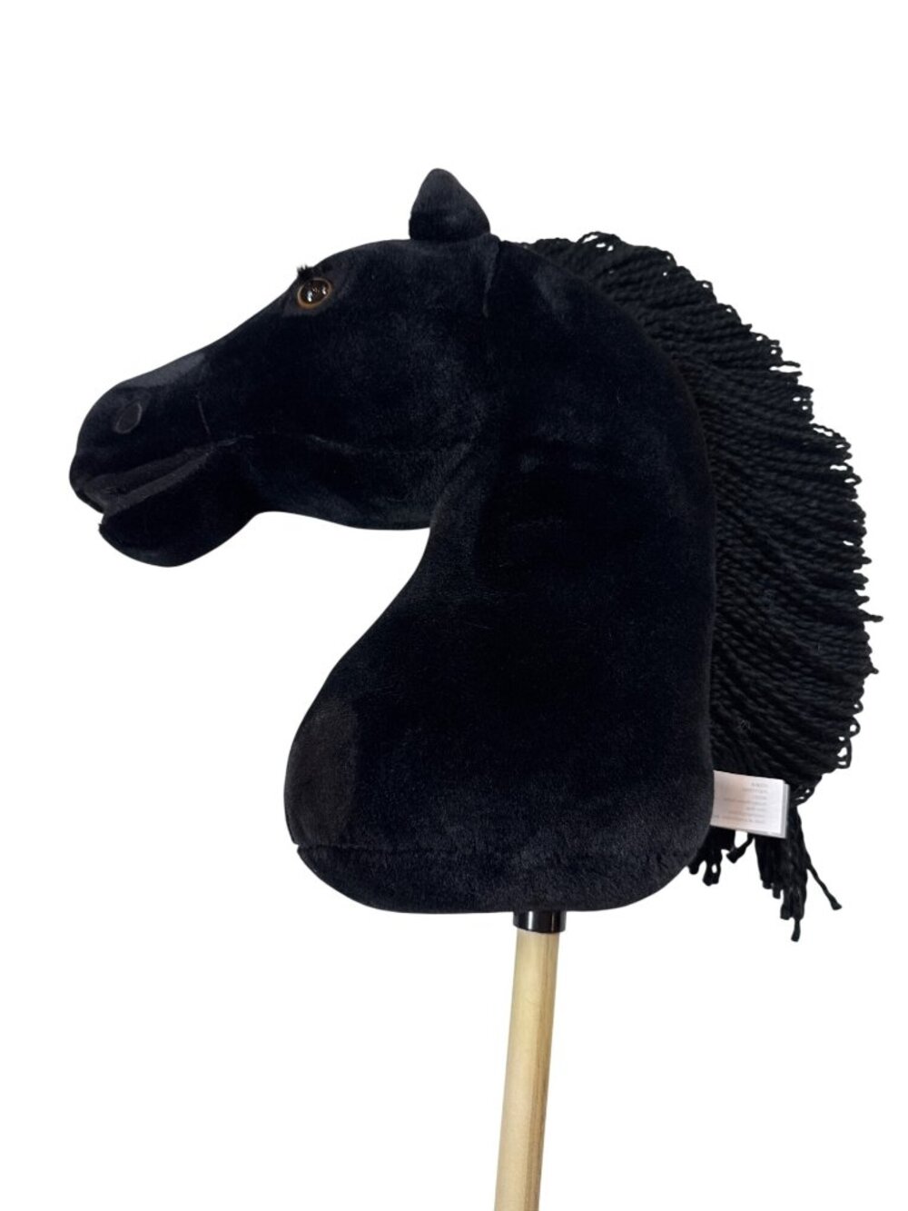 Plush Black large Hobby Horse On Wooden Stick Mane Braids, detachable stick - Picture 2 of 5